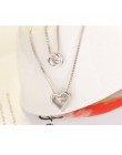 Anenjery 925 Sterling srebrny naszyjnik podwójna warstwa łańcucha cyrkon serce wisiorki naszyjniki dla kobiet kolye Choker S-N15