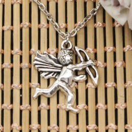 Nowy modny naszyjnik miłość anioł kupidyna 29x26mm srebrne wisiorki krótkie długie kobiety mężczyźni Colar prezent biżuteria Cho