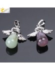 CSJA naturalne kamienie anioły skrzydła wisiorek dla naszyjnik różowy kwarcowy Onyx wisiorki srebrny kolor kropla wody damska bi