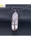 CSJA naturalny kryształ filar duże wisiorki antyczne miedzi drutu owinięte drzewo życia kwarcowy naszyjnik dla naszyjnik PPC łań