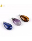 CSJA Natural Gem Stone Water Drop Necklaces Pendants Tiger Eye Lapis Lazuli Clear Crystal Opal Reiki Healing Jewellery Gift E526