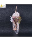 CSJA naturalny biały kryształ duży wisior Reiki Chakra drzewo życia różowe złoto kolor ręcznie drut owinięty wisiorek dla naszyj