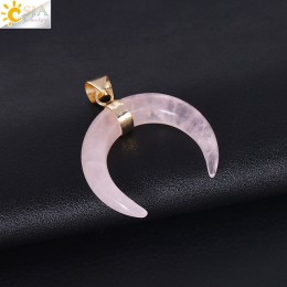 CSJA naturalne kamienie półksiężyc naszyjniki wisiorki fioletowy kryształ różowy kwarc biały kamień złoty kolor Reiki kobiet biż
