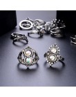 16 sztuk/zestaw kobiety czeski Vintage korona fala kwiat serce liść z kryształami Opal wspólny pierścień Party srebrny pierścień