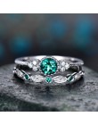 2 sztuk/zestaw pierścionki 2019 nowy luksusowy zielony niebieski kamień kryształowe pierścionki dla kobiet Sliver kolor ślub mod