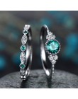 2 sztuk/zestaw pierścionki 2019 nowy luksusowy zielony niebieski kamień kryształowe pierścionki dla kobiet Sliver kolor ślub mod