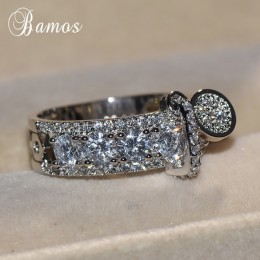 Bamos luksusowe biały cyrkon pierścionek zaręczynowy Vintage różowe złoto wypełnione obrączki dla kobiet moda biżuteria 2018 New