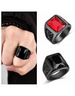 Jiayiqi mężczyźni Hiphop pierścień 316L ze stali nierdzewnej czarny/czerwony kamień pierścień Rock moda biżuteria męska