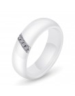 Ceramiczny pierścionek damski obrączka zdobna elegancki czarny biały cyrkonie na prezent