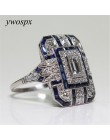 YWOSPX luksusowe srebrny duże kwadratowe pierścionki dla kobiet biżuteria ślubna kryształ cyrkon Anel zaręczyny Anillos komunika