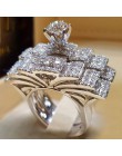 2 sztuk zestaw dla nowożeńców eleganckie pierścionki dla kobiet srebrny kolor ślubne modna biżuteria zaręczynowa z pełnym błyszc