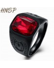 HNSP w stylu Vintage czerwony cyrkon kamień czarny palec pierścienie dla mężczyzn mężczyzna moda ze stali nierdzewnej biżuteria 