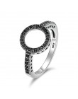 BAMOER 100% oryginalna 925 Sterling Silver zawsze jasne czarny CZ koło okrągły Finger pierścienie dla kobiet biżuteria prezent n