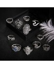 11 sztuk/zestaw czeski plaża Retro słoń Hollow Lotus fala klejnoty geometria kryształowy pierścień zestaw kobiety urok biżuteria