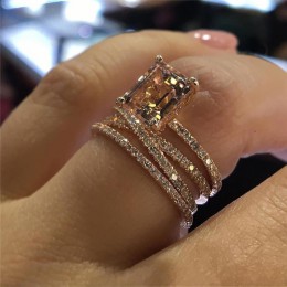 Moduł różowe złoto kolor obrączki dla kobiet Bijoux szampana CZ kamień pierścionek zaręczynowy pierścień Dropshipping