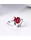 U7 czerwona róża ogród kwiat liście z możliwością zmiany rozmiaru Finger pierścienie dla kobiet prezent na Walentynki biżuteria 