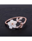 MIGGA delikatny cyrkon kryształowy liść powłoki kwiat pierścień dla kobiet Ladies dziewczyny różowe złoto kolor palec Bague