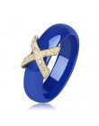 Moda biżuteria kobiety pierścień z AAA kryształ 6/8mm X krzyż pierścienie ceramiczne dla kobiet mężczyzn Plus duży rozmiar 10 11