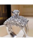 Boho kobiet kryształ biały okrągły pierścień zestaw marki luksusowe obietnica srebrny pierścionek zaręczynowy pierścień Vintage 
