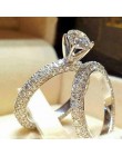 Boho kobiet kryształ biały okrągły pierścień zestaw marki luksusowe obietnica srebrny pierścionek zaręczynowy pierścień Vintage 