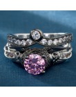 Hainon czarny pierścień czaszka zestaw 925 srebro kolor moda ślub i zaręczyny CZ kryształ zestaw pierścieni biżuteria dla kobiet