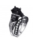 Hainon czarny pierścień czaszka zestaw 925 srebro kolor moda ślub i zaręczyny CZ kryształ zestaw pierścieni biżuteria dla kobiet