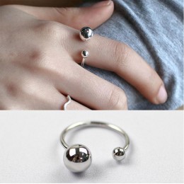 Anenjery 925 Sterling Silver biżuteria duże i małe podwójna piłka koraliki otwarcie pierścionki dla kobiet bague anillos S-R167