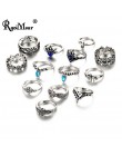 RAVIMOUR 7 Style Vintage Knuckle Rings dla kobiet boho geometryczne pierścionek z kryształem w kształcie kwiatu zestaw czeski Mi