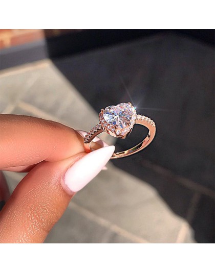 Moda w kształcie serca w kształcie serca kryształowy pierścień ślub pierścień kobiet pierścionek zaręczynowy urok biżuteria 2019