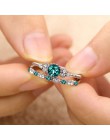 2 sztuk/zestaw 2018 luksusowe zielony niebieski kamień kryształowe Rings dla kobiet srebrny kolor cyrkonia ślub pierścionek zarę