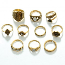 Tocona 10 sztuk/zestaw Bohemia antyczne złoto srebro strzała liść rzeźbione pierścienie zestawy Rhinestone Knuckle pierścionki d