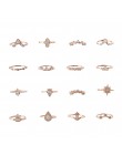 16 sztuk/zestaw kobiety w stylu Vintage Gem korona kryształ geometria gwiazda złoty pierścionek palec zestaw Boho urok biżuteria