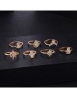 16 sztuk/zestaw kobiety w stylu Vintage Gem korona kryształ geometria gwiazda złoty pierścionek palec zestaw Boho urok biżuteria
