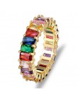 Gorąca sprzedaż cienka bagietki Rainbow CZ złoty pierścień dla kobiet moda zaręczyny Wedding Band najwyższej jakości urok biżute