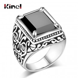 Kinel Hot czarne pierścienie męskie wypełniony srebrny kolor AAA żywica ślub pierścień dla mężczyzn duży rozmiar 11 w stylu Vint