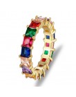 Gorąca sprzedaż cienka bagietki Rainbow CZ złoty pierścień dla kobiet moda zaręczyny Wedding Band najwyższej jakości urok biżute