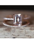Kobiet kwadratowy pierścień zestaw luksusowych wzrosła złoty wypełniony kryształowy cyrkon pierścień Wedding Band obietnica obrą
