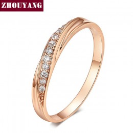 ZHOUYANG obrączka dla kobiet miłośników proste cyrkonia różowe złoto kolor moda biżuteria ZYR314 ZYR317