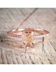 Kobiet kwadratowy pierścień zestaw luksusowych wzrosła złoty wypełniony kryształowy cyrkon pierścień Wedding Band obietnica obrą