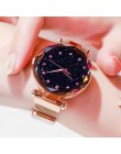 Top marka zegarki dla kobiet siatka z różowego złota klamra magnetyczna Starry Quartz Watch geometryczna powierzchnia Casual kob