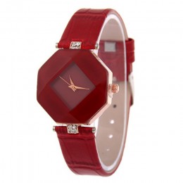Kobiety zegarki Gem cięcia geometria kryształ skórzana sukienka zegarek kwarcowy zegarek mody panie prezenty zegar Relogio Femin