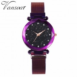 Najlepiej sprzedający się kobiety Mesh magnes klamra gwiaździste niebo zegarek na co dzień luksusowe kobiety geometryczne powier