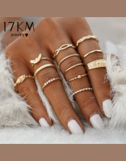 17 KM 12 sztuk/zestaw Urok Złoty Kolor Midi Finger Ring Set dla kobiety W Stylu Vintage Boho Knuckle Party Rings Punk Biżuteria 