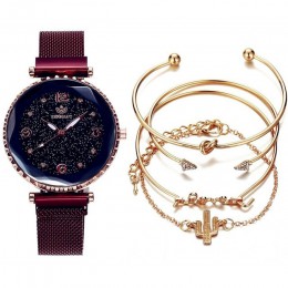 5 sztuk/zestaw luksusowa marka kobiety zegarki Starry Sky magnes sprzączka do zegarka moda na co dzień kobiet zegarek cyframi rz