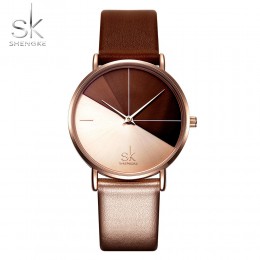 Shengke zegarki damskie moda skórzany zegarek na rękę w stylu Vintage zegarek dla pań nieregularne zegar Mujer bajan Kol Saati M