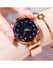 Luksusowe róża diamentowa złoty kobiety zegarki Starry Sky magnetyczny siatki panie kwarcowy zegarek na rękę dla relógio feminin