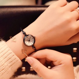 Mały złoty bransoletka zegarki luksusowe ze stali nierdzewnej Retro panie zegarki kwarcowe moda Casual kobiety sukienka zegarek