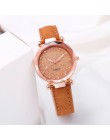 Panie minimalistyczna moda Casual romantyczny Starry Sky Wrist Watch skórzany Rhinestone pasek damski zegarek pamiątkowe prezent