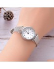 Proste srebrny zegarki kobiety niebieski ze stali nierdzewnej siateczkowy pasek moda na co dzień dziki bransoletka kwarcowa zega