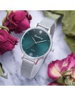 Luksusowe kobiety zielony Dial bransoletka zegarek kwarcowy zegar moda Metal srebrny pas mody kreatywny sukienka zegarki dla pań